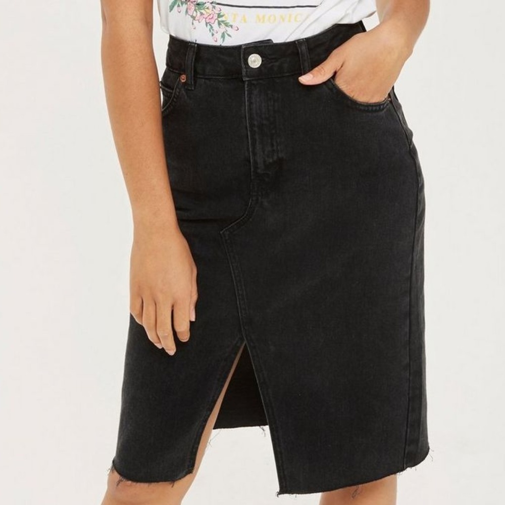 *SOLD* Topshop Black Midi Denim Skirt - Picture 1 of 6